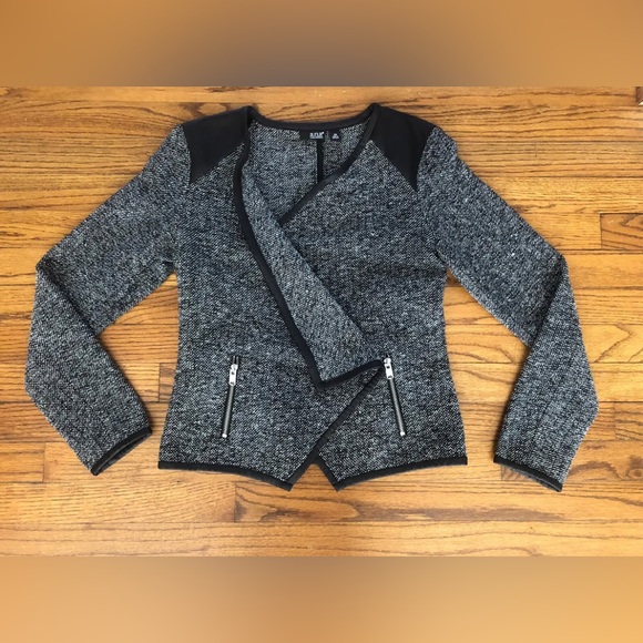 JCPenney A.n.a. Black White Tweed Faux Leather Open Blazer Jacket Women’s XS - Picture 2 of 7